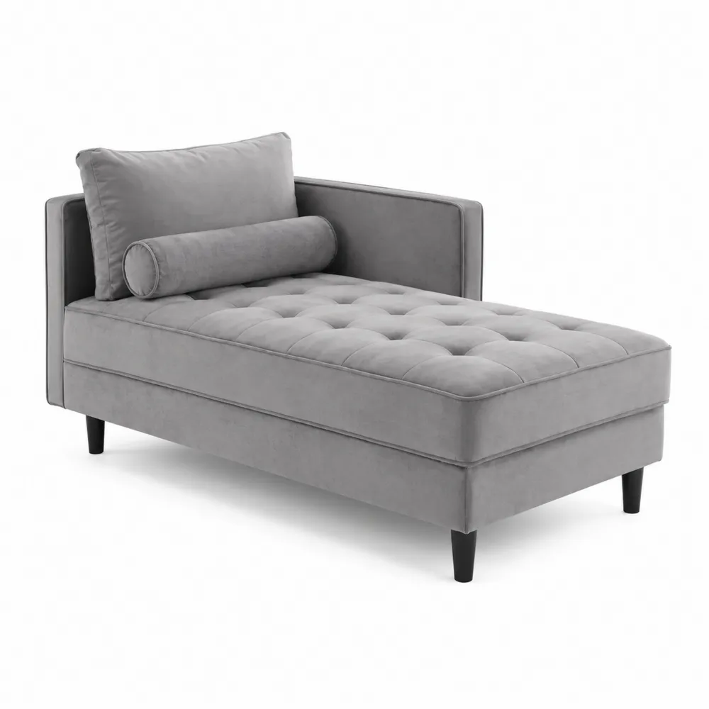 Méridienne en bois et velours polyester gris