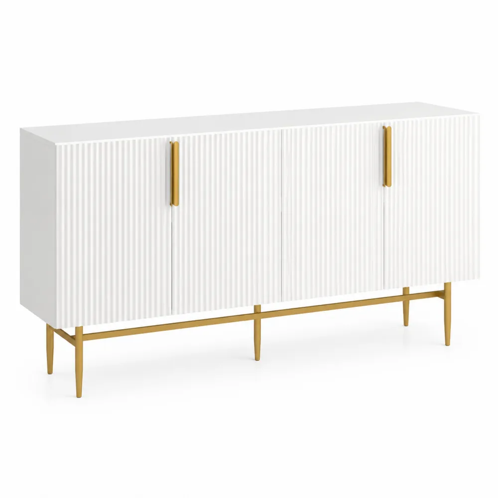 Buffet en bois MDF blanc avec pieds en acier doré