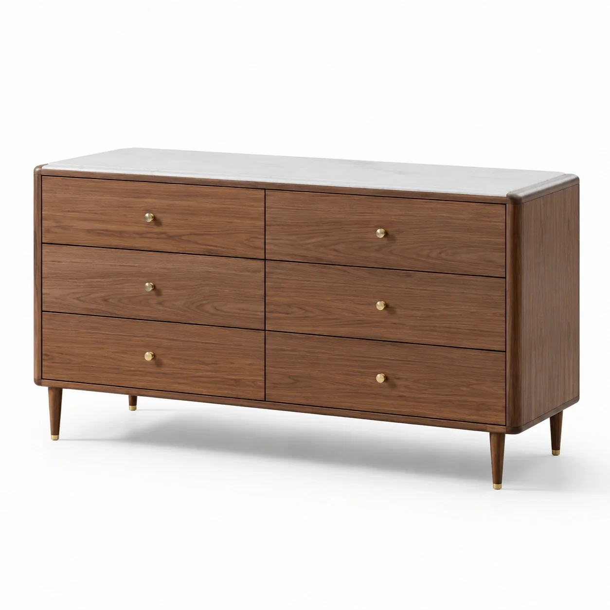 Holzschubladenschrank mit Marmordecke 6 Schubladen Braun