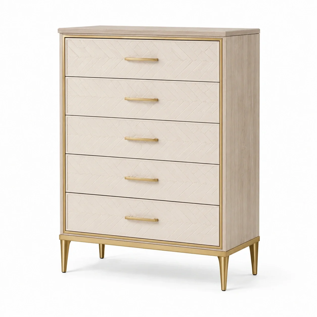 Kommode mit 5 Schubladen aus MDF und Metallgriffen Beige 120cm