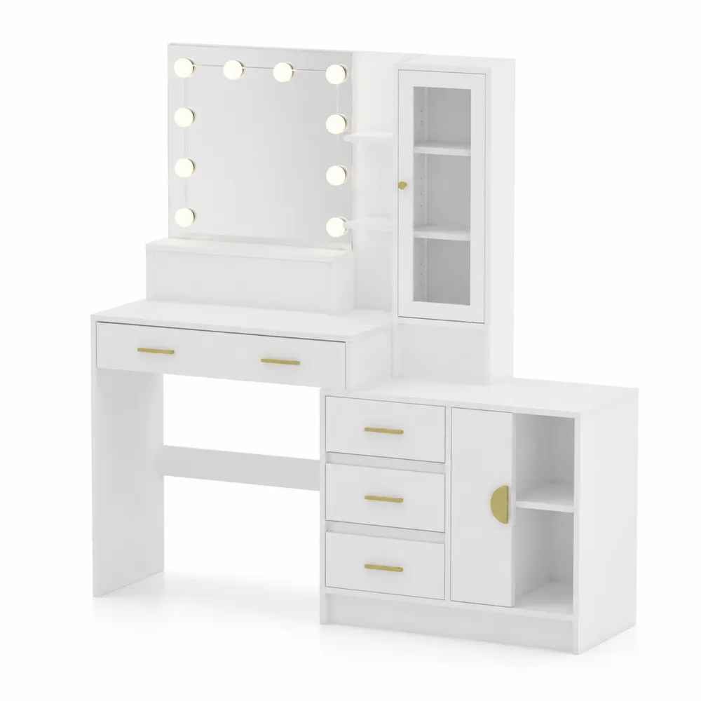 Coiffeuse en bois blanc avec miroir et LED