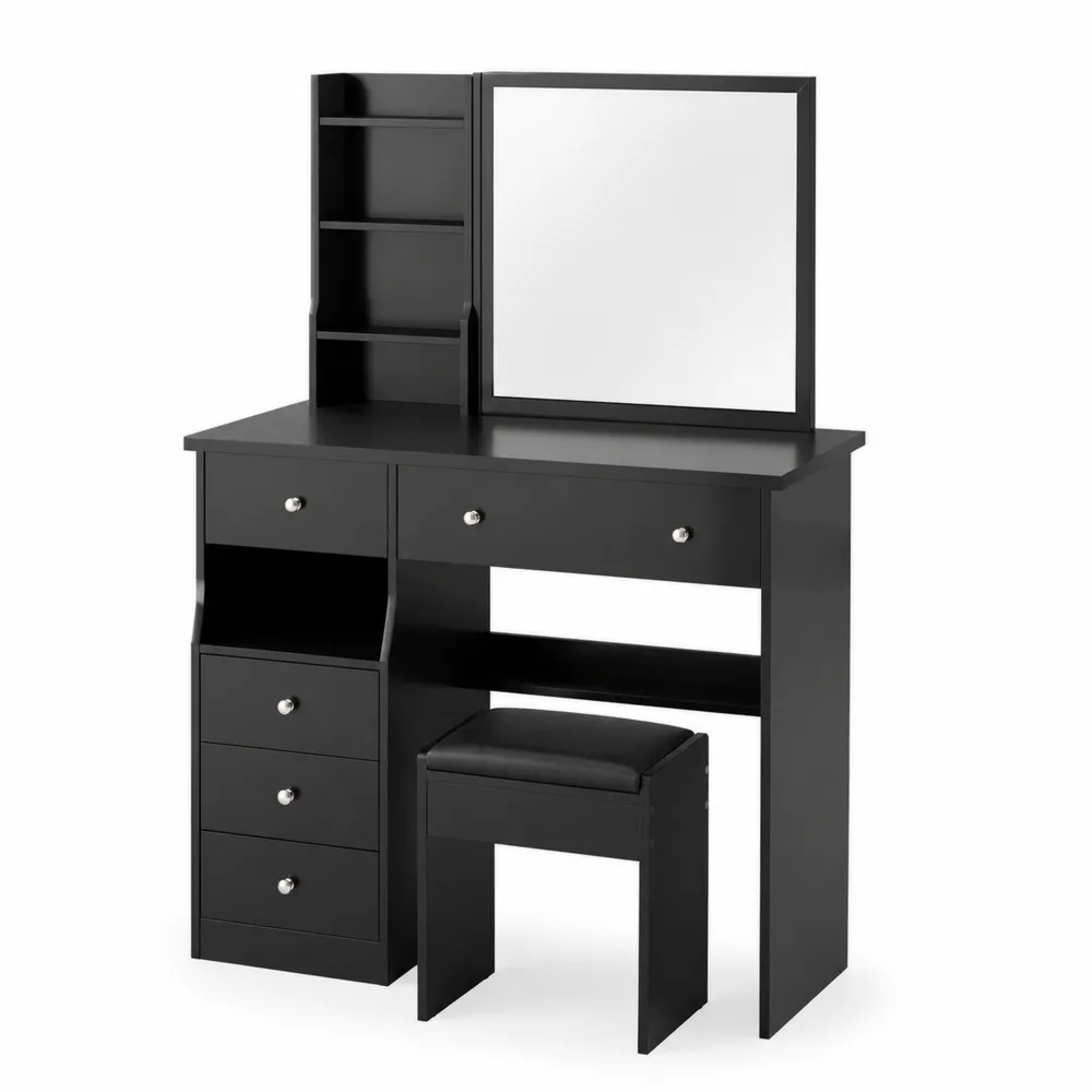 Coiffeuse en bois MDF avec miroir et tabouret