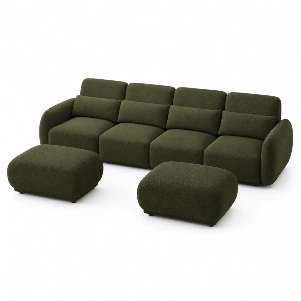 Canapé d'Angle en Tissu avec Poufs Vert