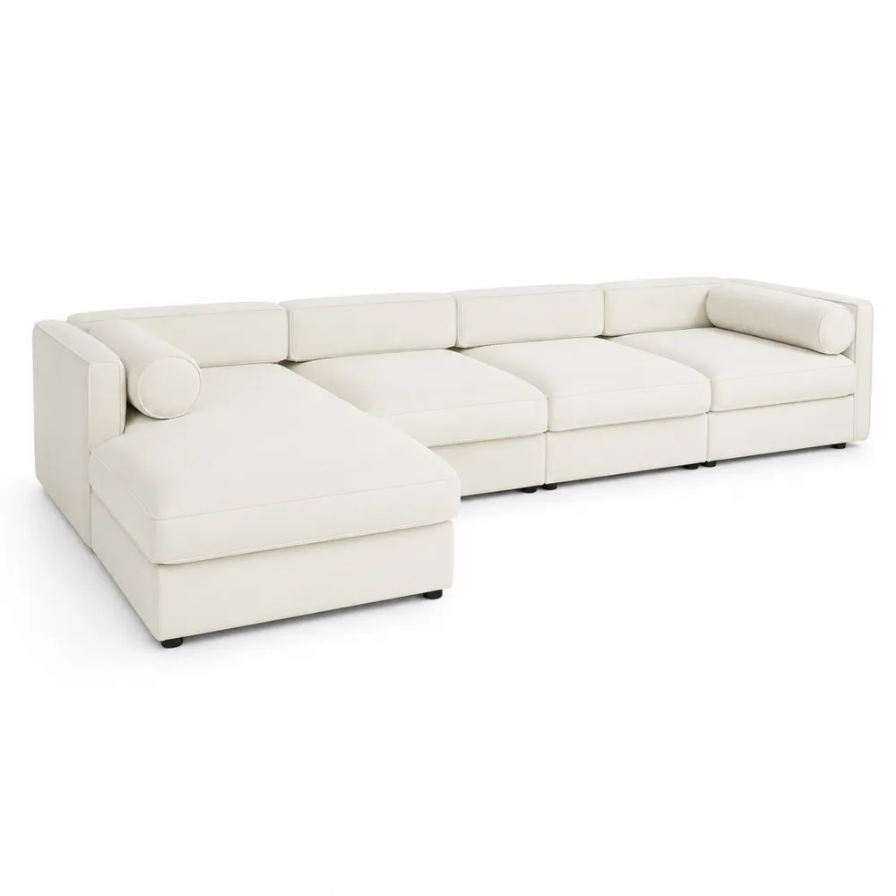 Canapé d'angle modulable en cuir synthétique Beige avec méridienne
