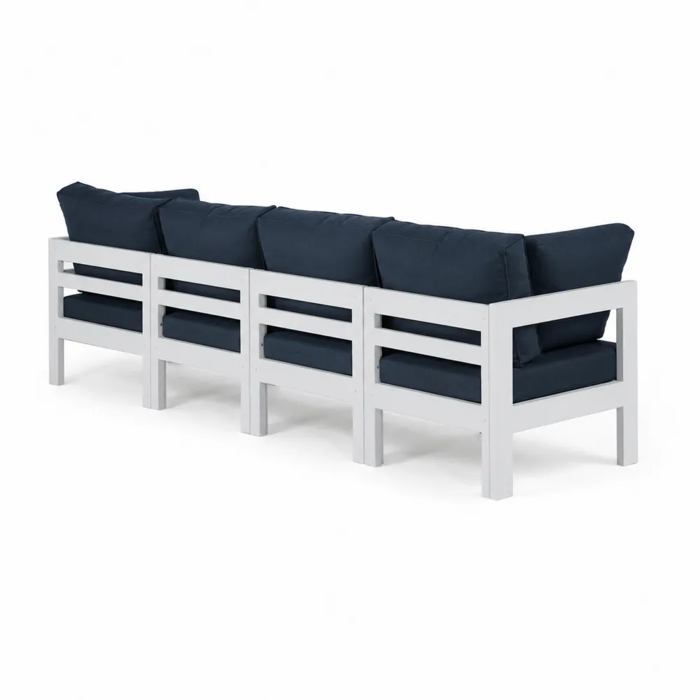 Canapé d'extérieur modulable 4 places en aluminium avec coussins bleu foncé