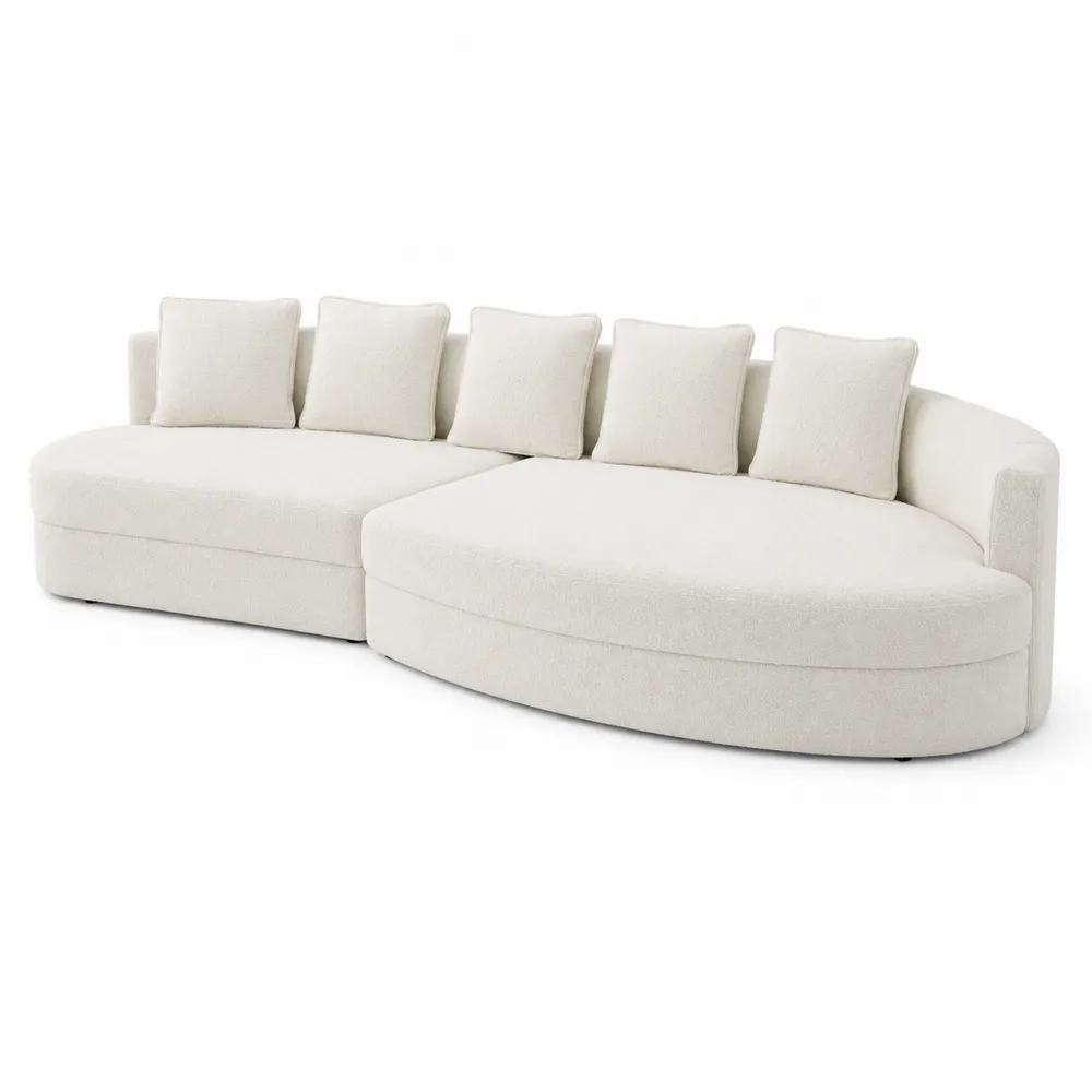 Canapé d'Angle en Tissu Bouclé Crème avec Coussins Amovibles