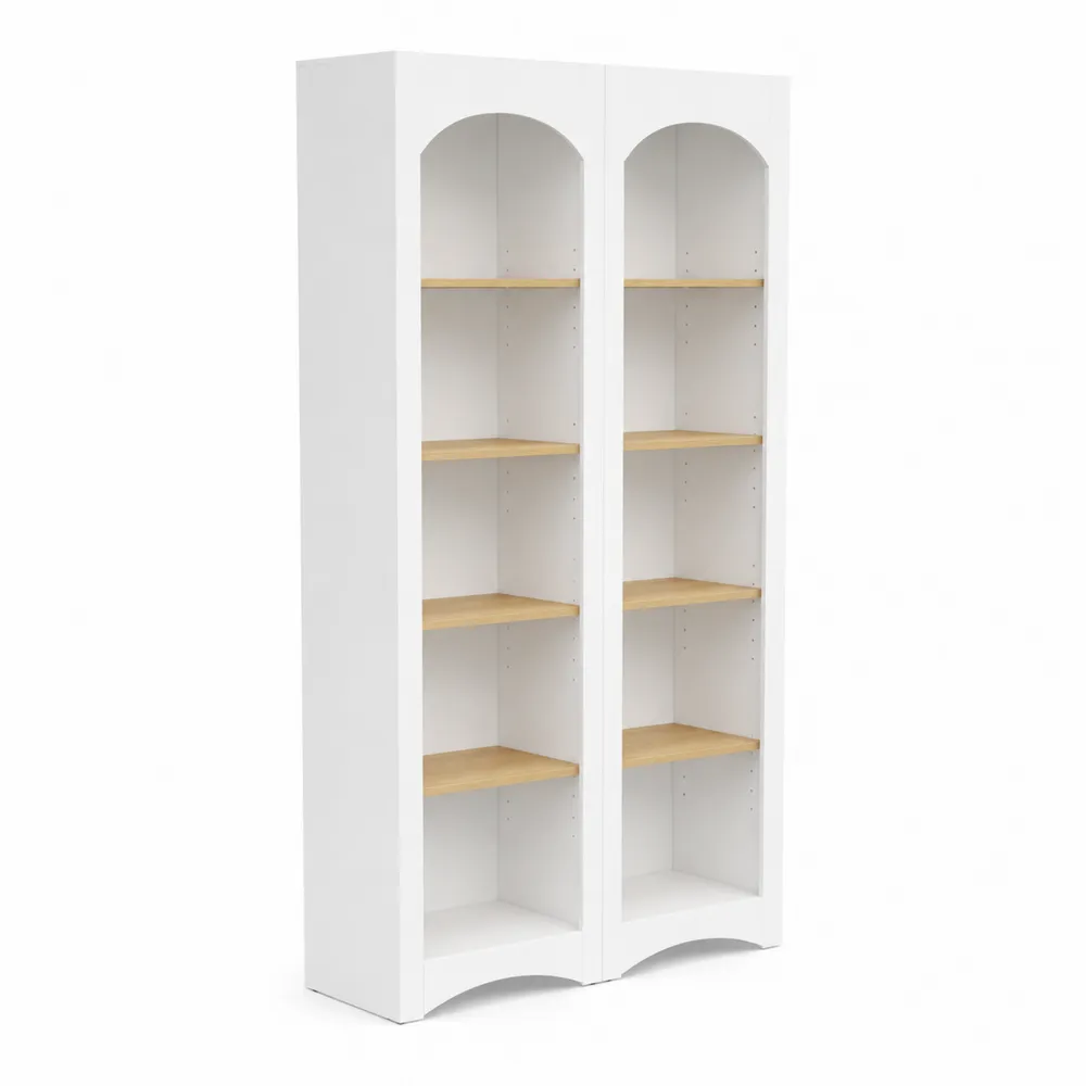 Bibliothèque double en bois et blanc avec 6 étagères