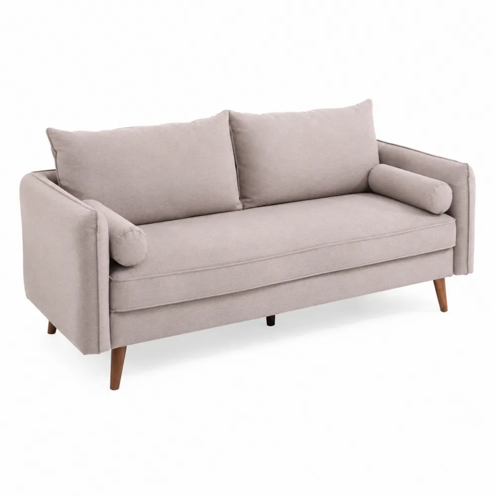 Canapé 3 places tissu polyester Beige pieds bois