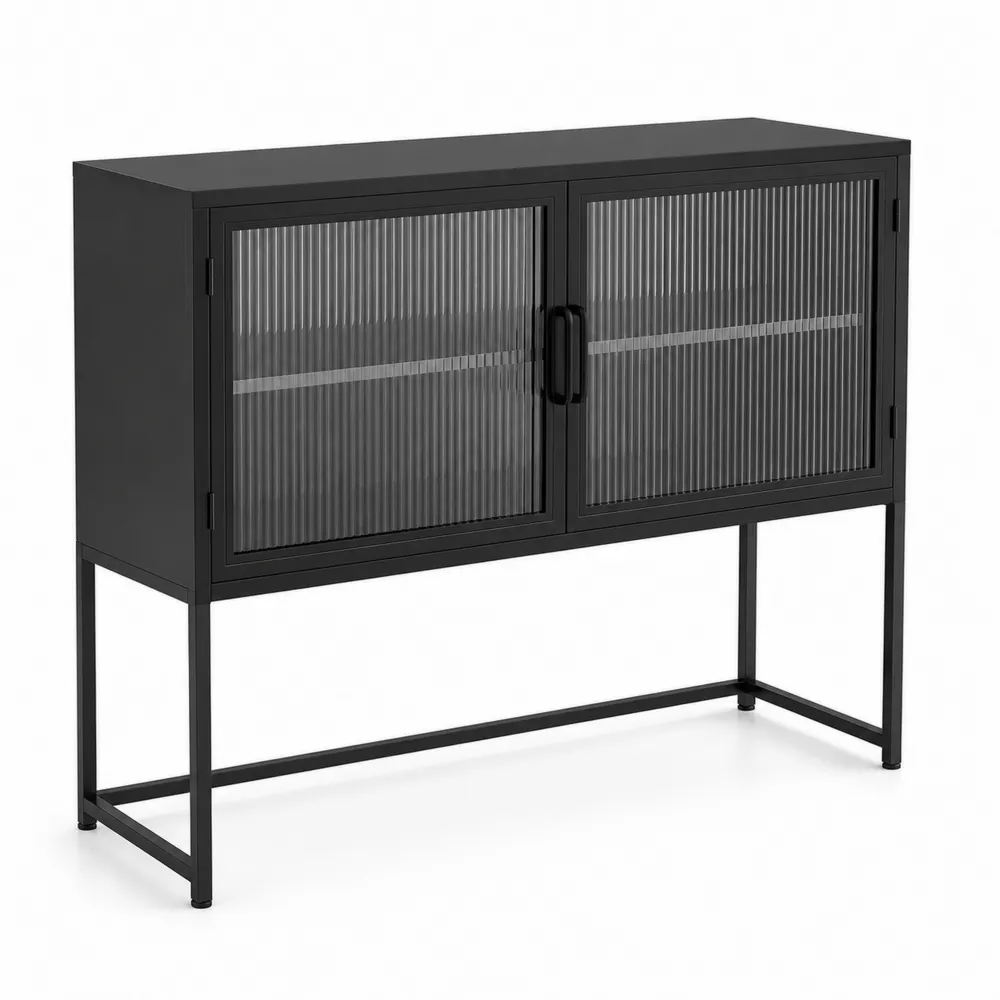 Buffet en métal noir avec portes en verre trempé