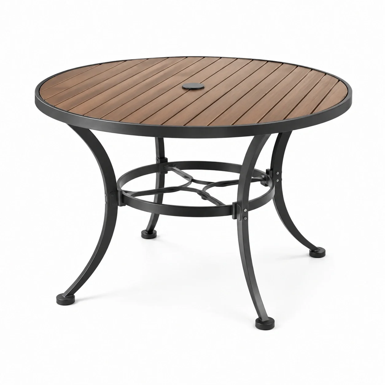 Runder Gartentisch Aluminium Stahl Polywood Braun Ø100 cm