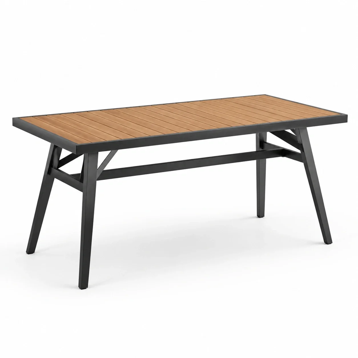 Rechteckiger Gartentisch aus Metall und Holz, Schwarz/Braun, 200x90x75cm