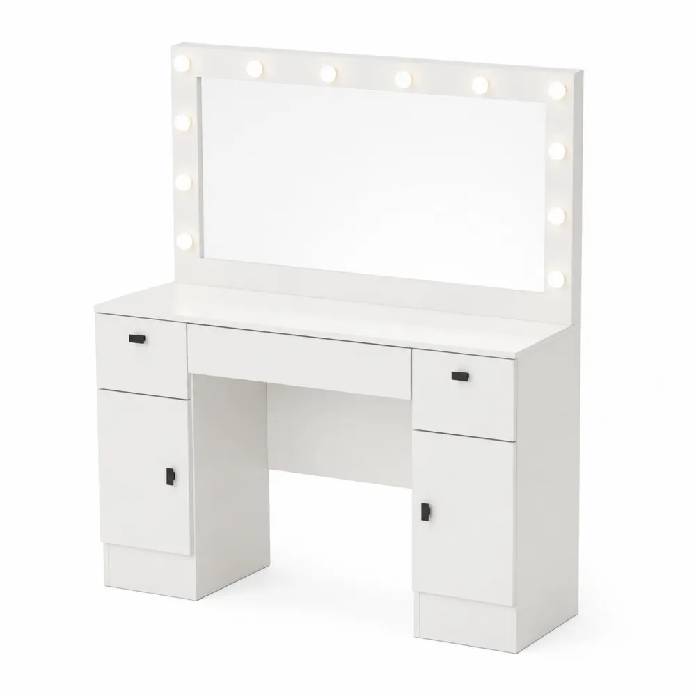 Coiffeuse en MDF avec Miroir Éclairé et LED 120 cm Blanc