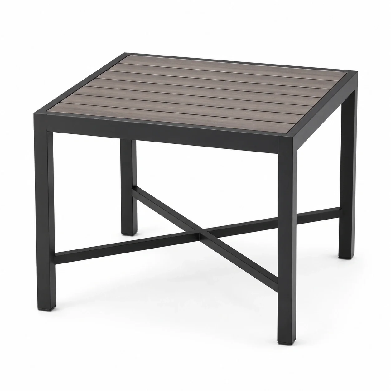 Gartentisch Aluminiumrahmen mit Kunststoffplatte in Holzoptik, Schwarz, 85x85x75 cm